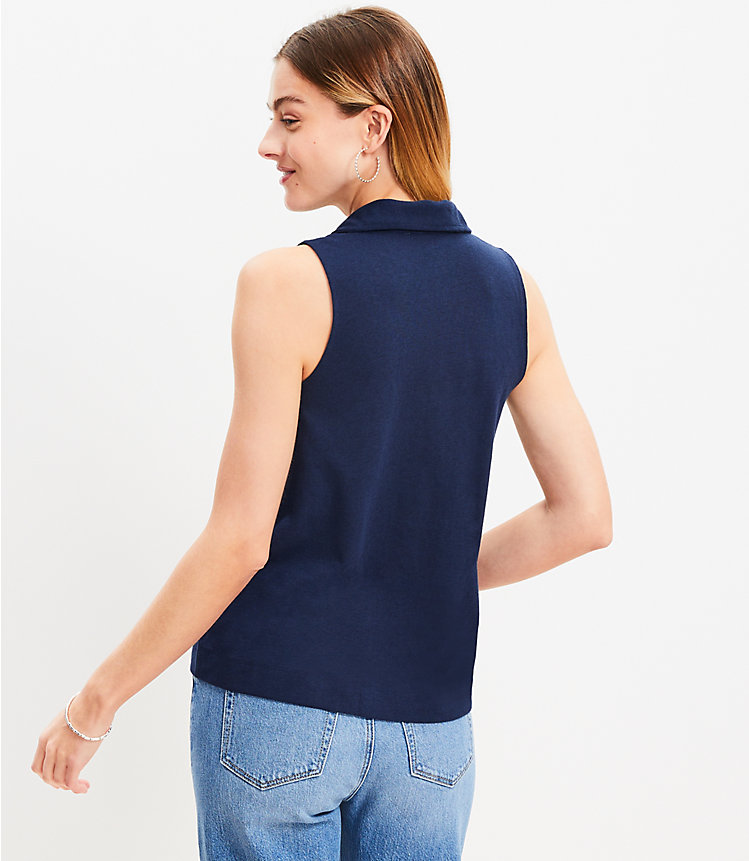 Petite Pintucked Collared Tank Top image number 2