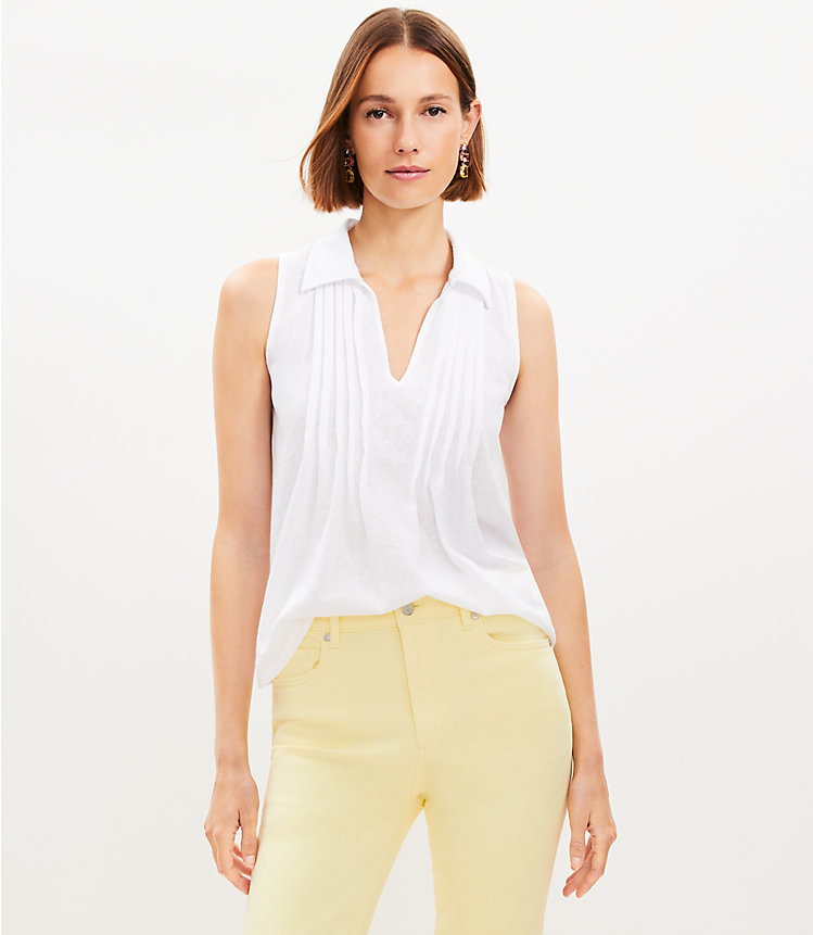 Petite Pintucked Collared Tank Top image number null