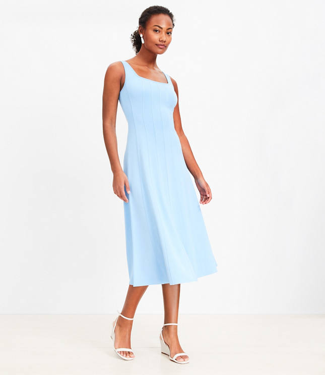 Ponte Seamed Flare Midi Dress