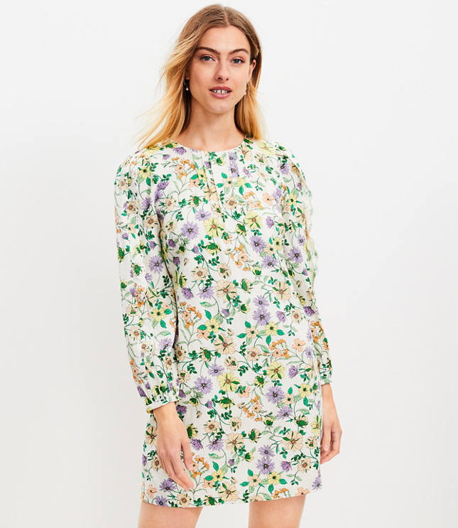 Tall Floral Linen Blend Long Sleeve Shift Dress