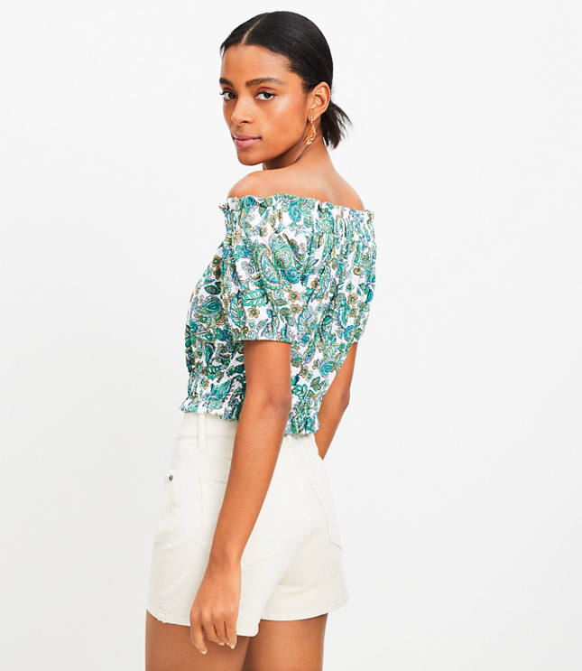 Paisley Crinkle Jacquard Off The Shoulder Top