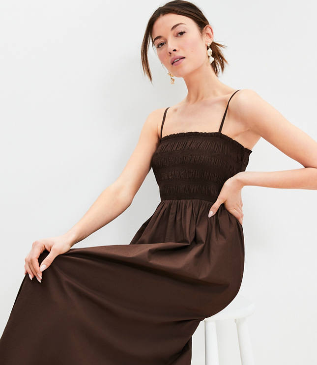 Poplin Smocked Strappy Maxi Dress