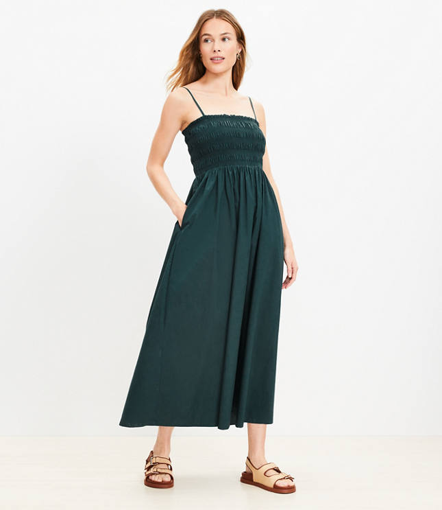 Poplin Smocked Strappy Maxi Dress