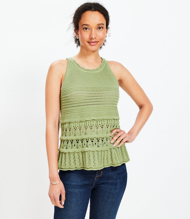 Textured Pointelle Swingy Sweater Tank Top