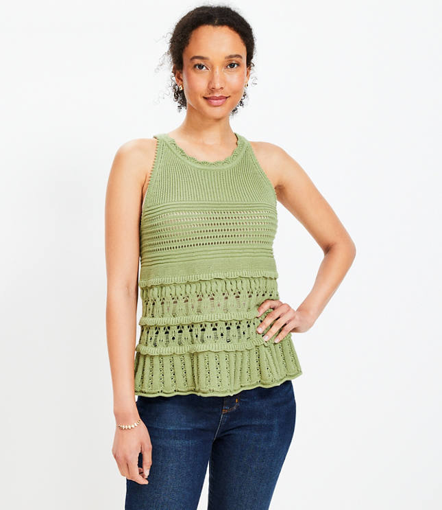 Textured Pointelle Swingy Sweater Tank Top - Beach Grass