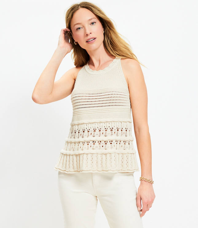 Textured Pointelle Swingy Sweater Tank Top