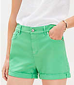 Petite Mid Rise Denim Roll Shorts in Fresh Clover carousel Product Image 2
