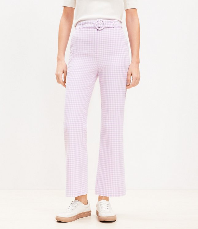 Petite Belted Sutton Kick Crop Pants in Gingham