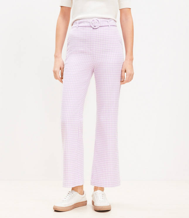 Petite Belted Sutton Kick Crop Pants Gingham