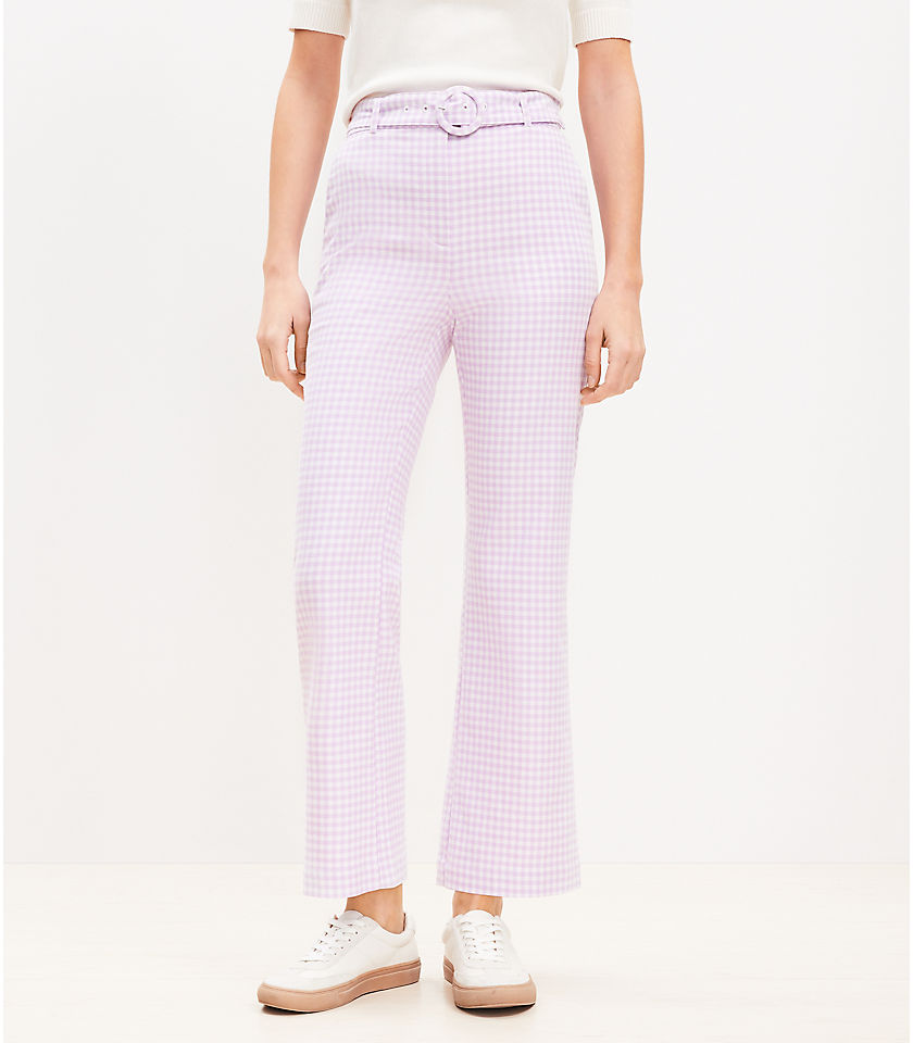 Petite Belted Sutton Kick Crop Pants in Gingham