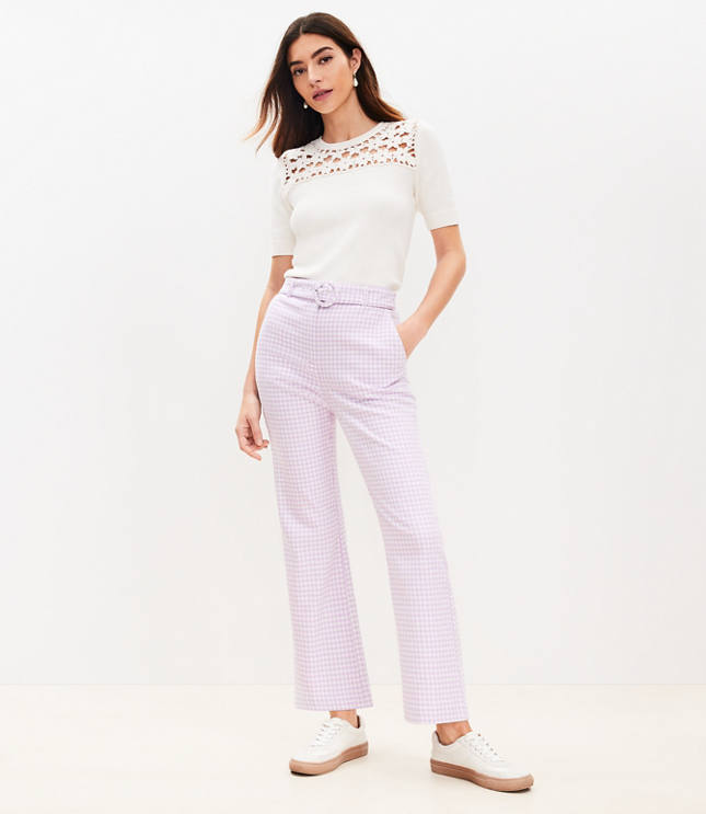 Petite Belted Sutton Kick Crop Pants in Gingham