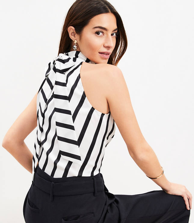 Striped Back Ribbon Halter Top