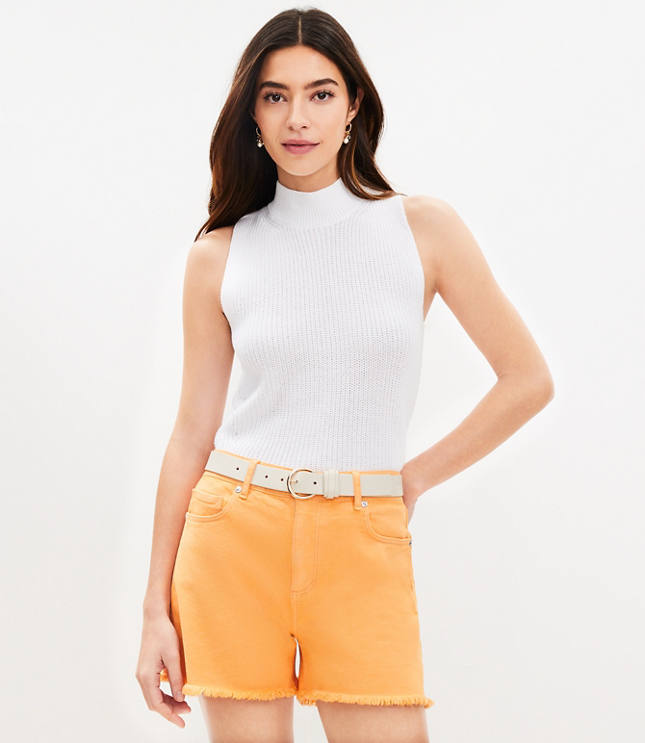 Petite Denim Cut Off Shorts in Orange Creamsicle