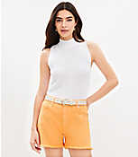 Petite Denim Cut Off Shorts in Orange Creamsicle carousel Product Image 1