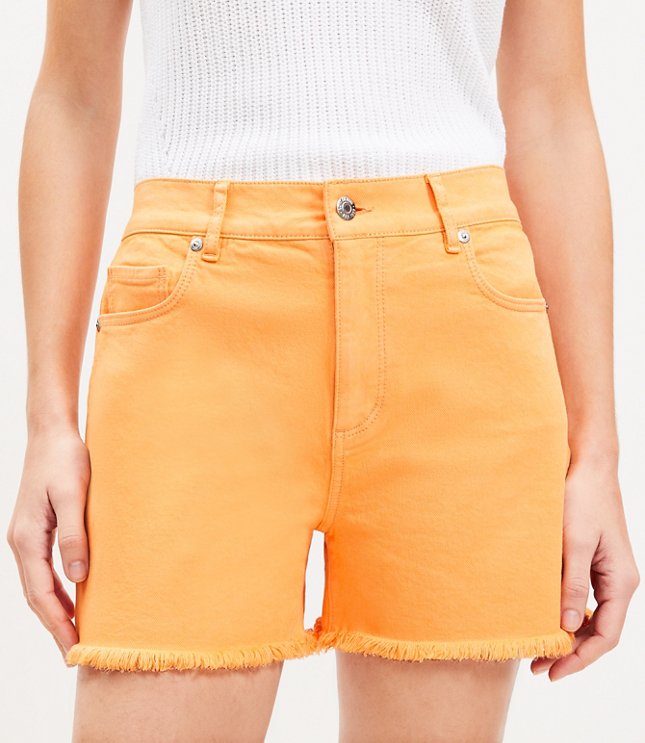 Petite Denim Cut Off Shorts in Orange Creamsicle