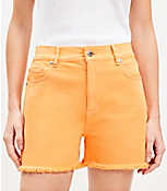 Petite Denim Cut Off Shorts in Orange Creamsicle carousel Product Image 2
