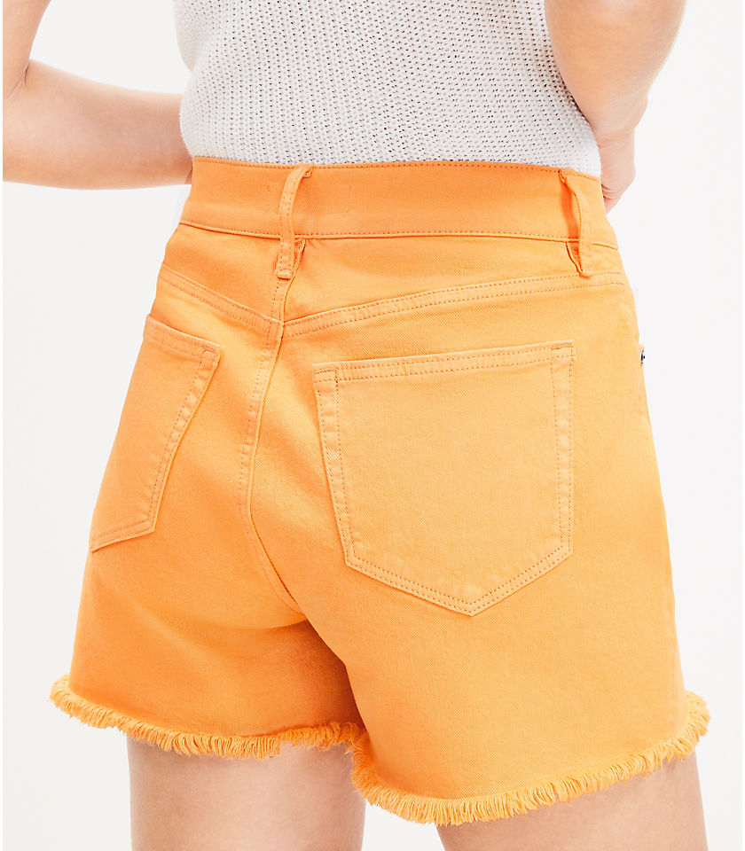 Petite Denim Cut Off Shorts in Orange Creamsicle