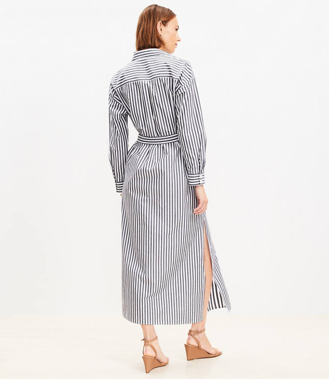 Striped Poplin Belted Pocket Shirtdress