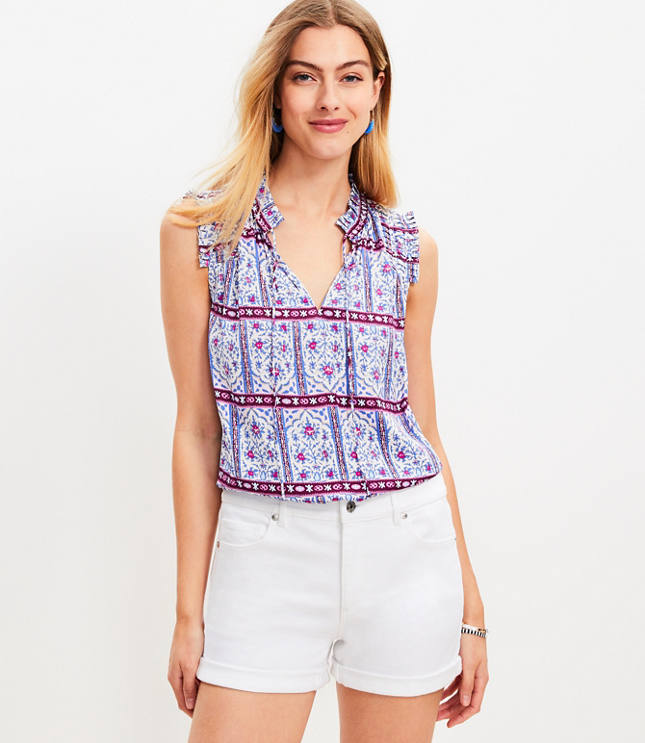 Belted Pleated Shorts in Floral Twill