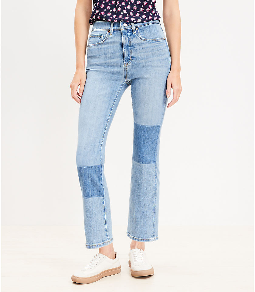 Petite High Rise Kick Crop Jeans in Destructed Mid Stone Wash