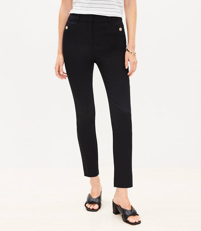 Petite Button Trim Pocket Sutton Skinny Pants