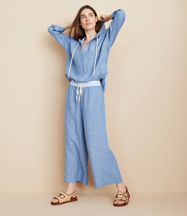 Lou & Grey Crosshatch Linen Wide Leg Crop Pants