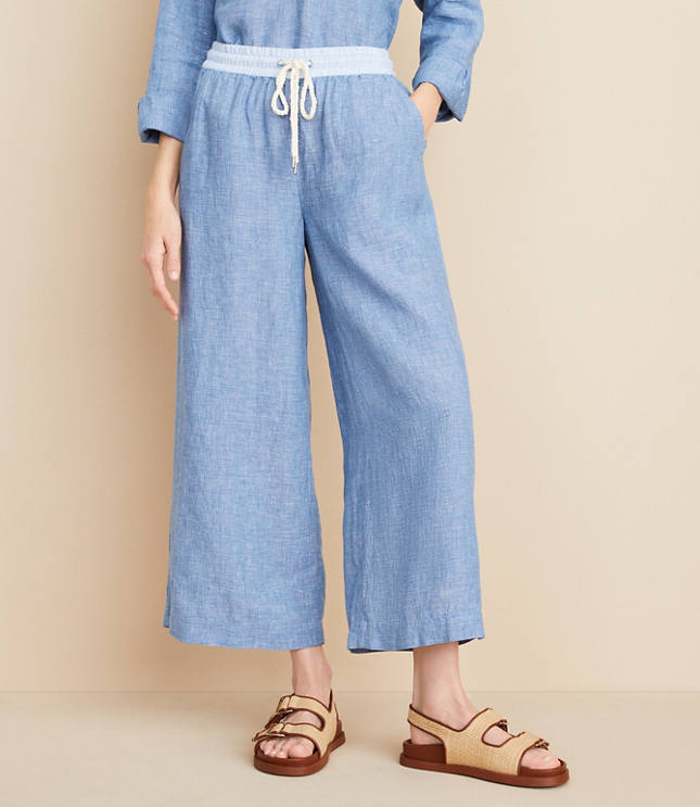 Lou & Grey Crosshatch Linen Wide Leg Crop Pants