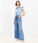 Petite High Rise Palazzo Jeans in Mid Indigo Wash carousel Product Image 2