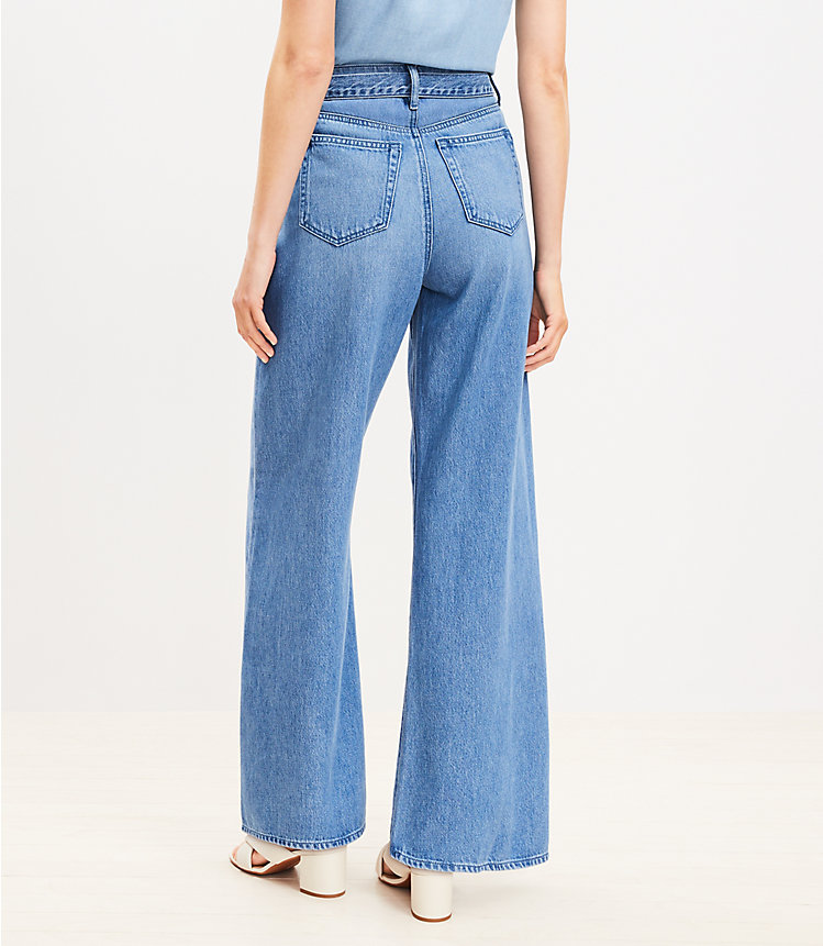 Petite High Rise Palazzo Jeans in Mid Indigo Wash image number 2