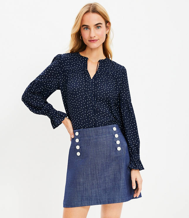 Petite Dotted Ruffle Cuff Blouse