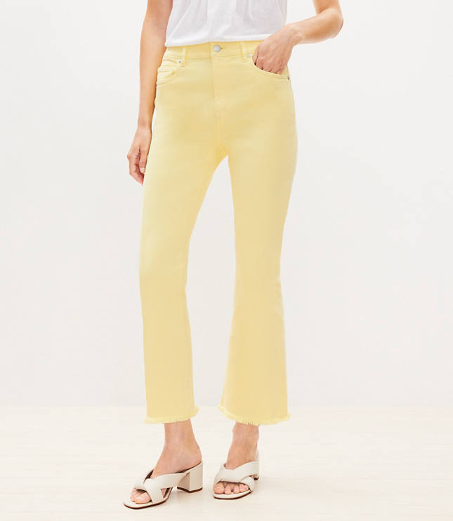 Frayed High Rise Kick Crop Jeans in Lemon Squeeze