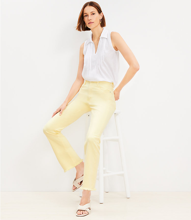 Frayed High Rise Kick Crop Jeans in Lemon Squeeze image number 1