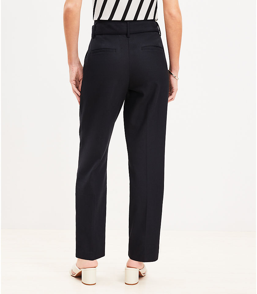 Petite Pintucked Belted Slim Pants in Twill