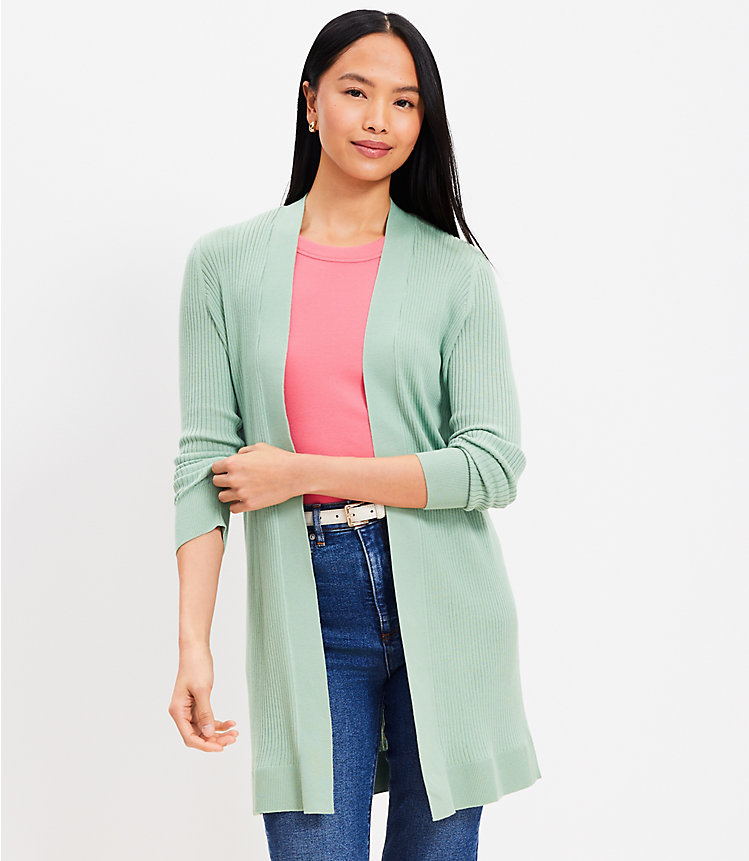 Ribbed Open Cardigan image number null