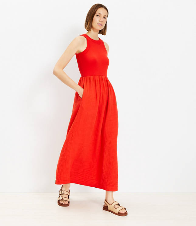 LOFT Beach Triple Cloth Short Sleeve Maxi Dress