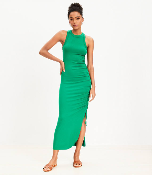 LOFT Beach Ribbed Knit Side Drawstring Maxi Dress