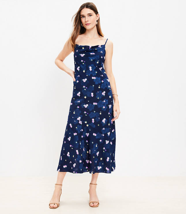 Floral Jacquard Cowl Neck Maxi Slip Dress