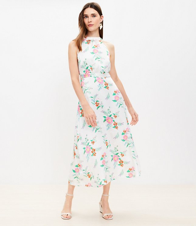 Floral Jacquard Halter Midi Dress