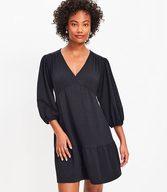 Tall Jacquard Balloon Sleeve V-Neck Dress