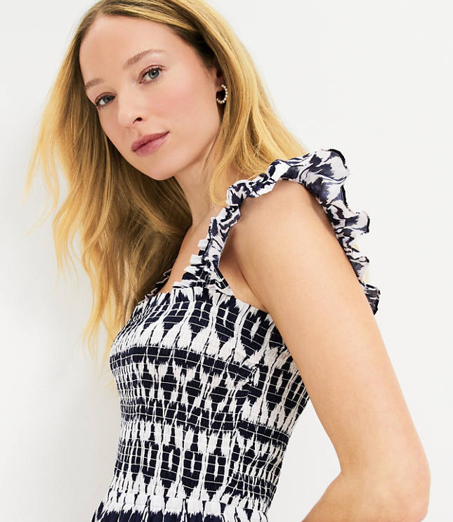 LOFT Beach Ikat Ruched Wide Leg Jumpsuit