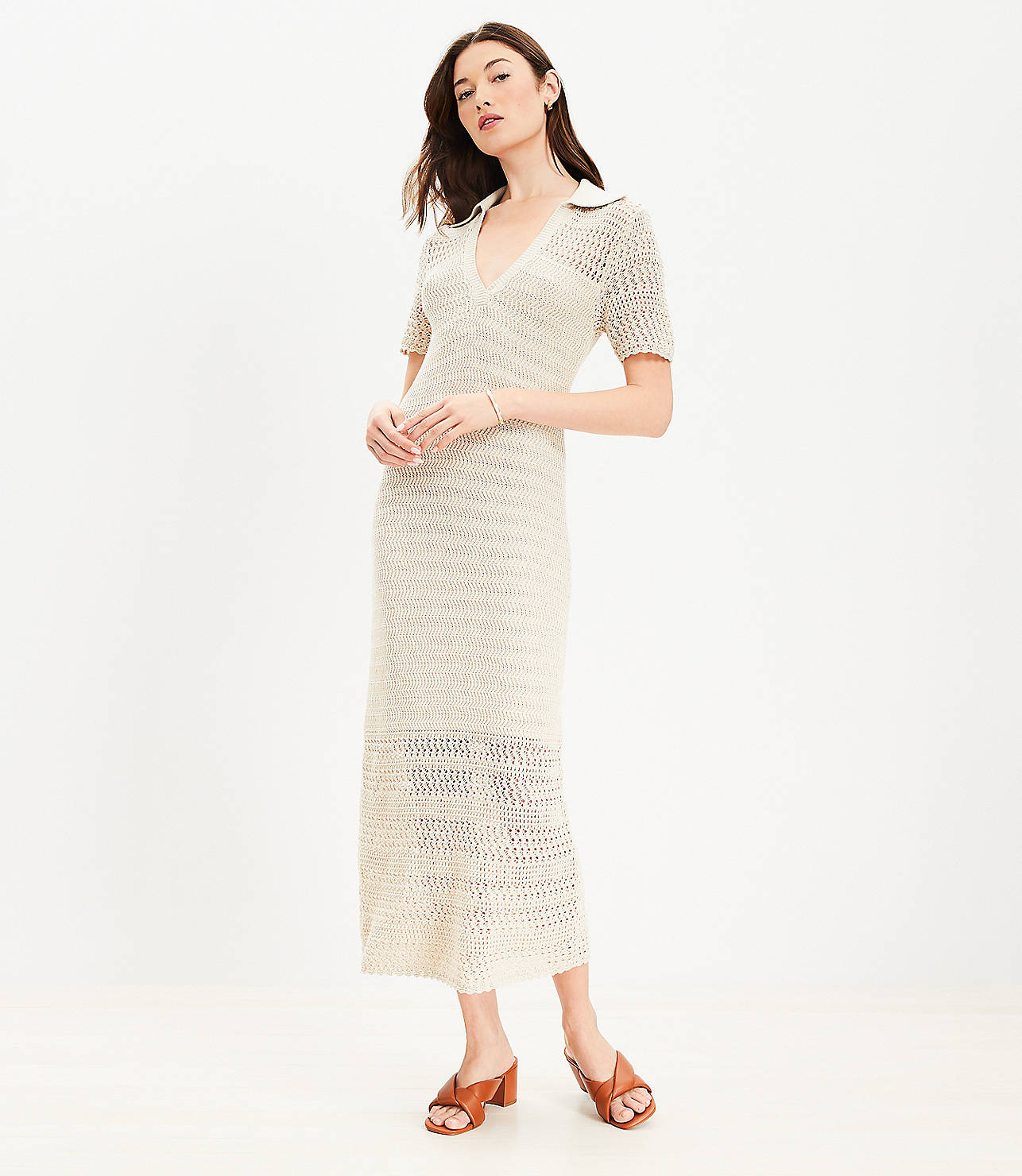 Petite LOFT Beach Crochet Short Sleeve Maxi Dress
