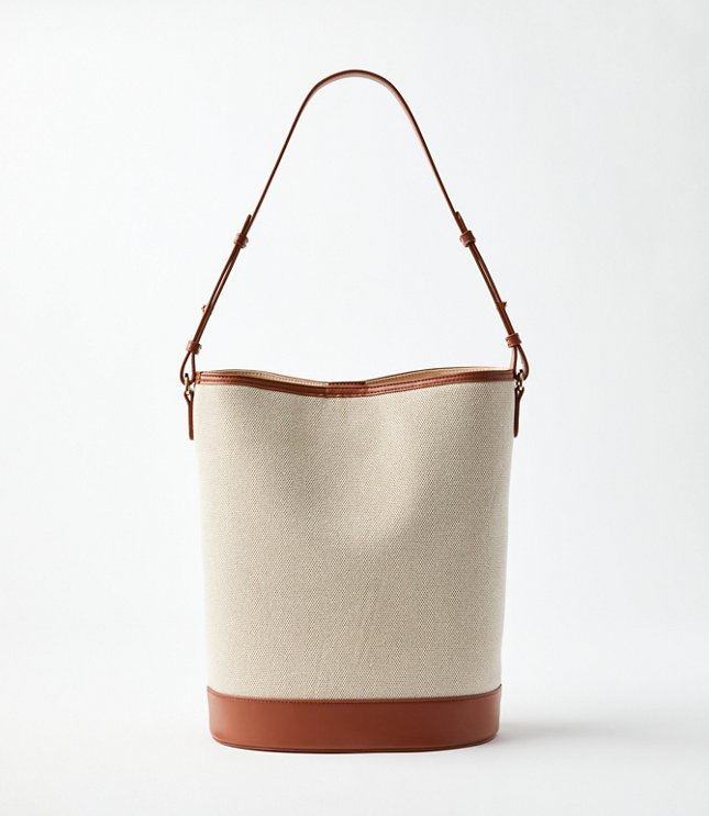 Faux Leather & Canvas Bucket Bag