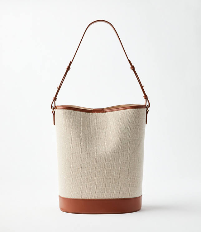 Loft Faux Leather & Canvas Bucket Bag