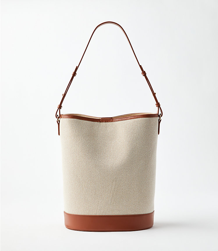Faux Leather & Canvas Bucket Bag image number null