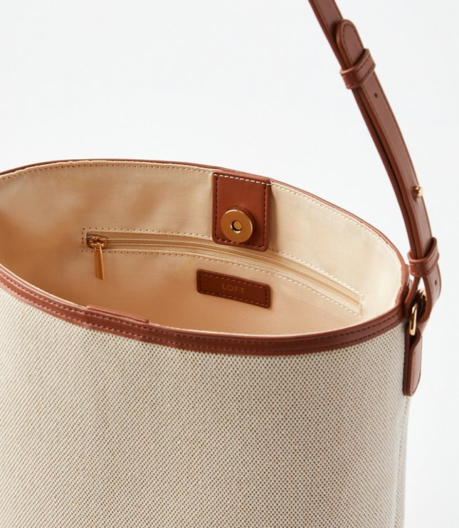 Faux Leather & Canvas Bucket Bag
