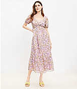 Floral Clip Knotted Balloon Sleeve Midi Dress carousel Product Image 2