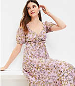 Floral Clip Knotted Balloon Sleeve Midi Dress carousel Product Image 3