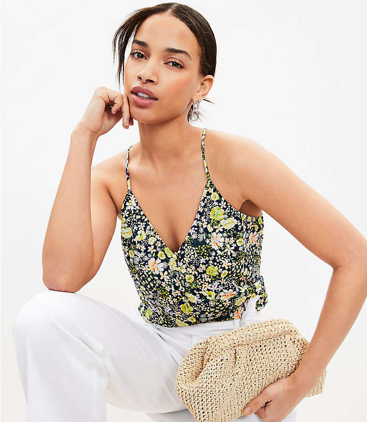 Petite Floral Covered Button Strappy Cami image number 1