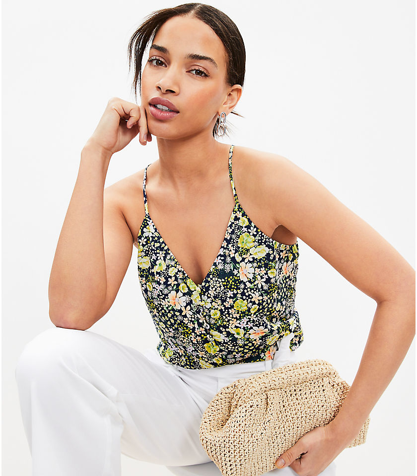 Petite Floral Covered Button Strappy Cami