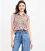 Petite Floral Collared Ruffle Henley Top carousel Product Image 1